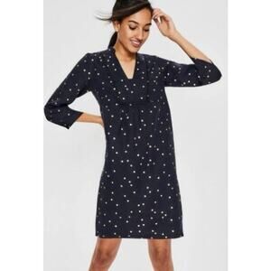 Boden 16R Evangeline Linen Tunic Shift Dress Navy Gold Polka Dot Pompom Trim